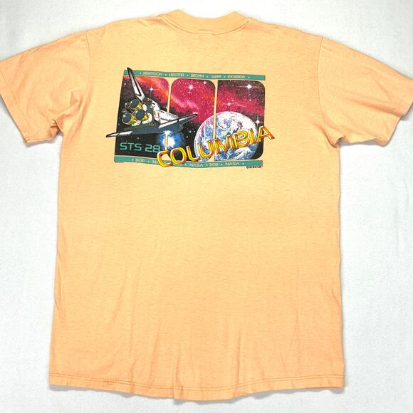 Vtg Columbia STS-28 Peach T-Shirt Nasa Space Shuttle Tag Size L DOD USA Cotton - Picture 2 of 13